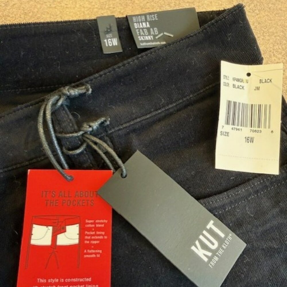 NWT 16W Kut from the Kloth Skinny Black Velvet Jeans